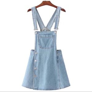 Denim Overall Dress with Hidden Shorts, M